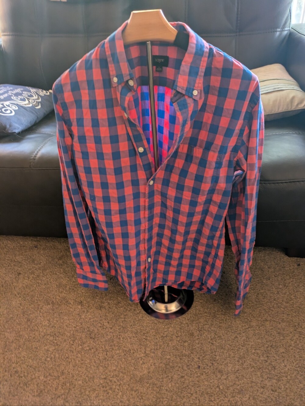 J. Crew Men's Pink and Blue Check Button-Down Shirt